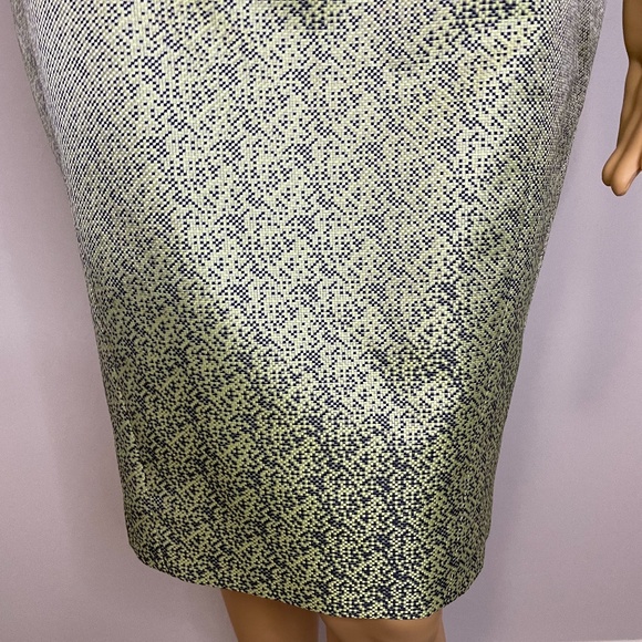Gorgeous neon green navy gray tiny square jacquard pencil skirt with neon lining - Picture 5 of 13